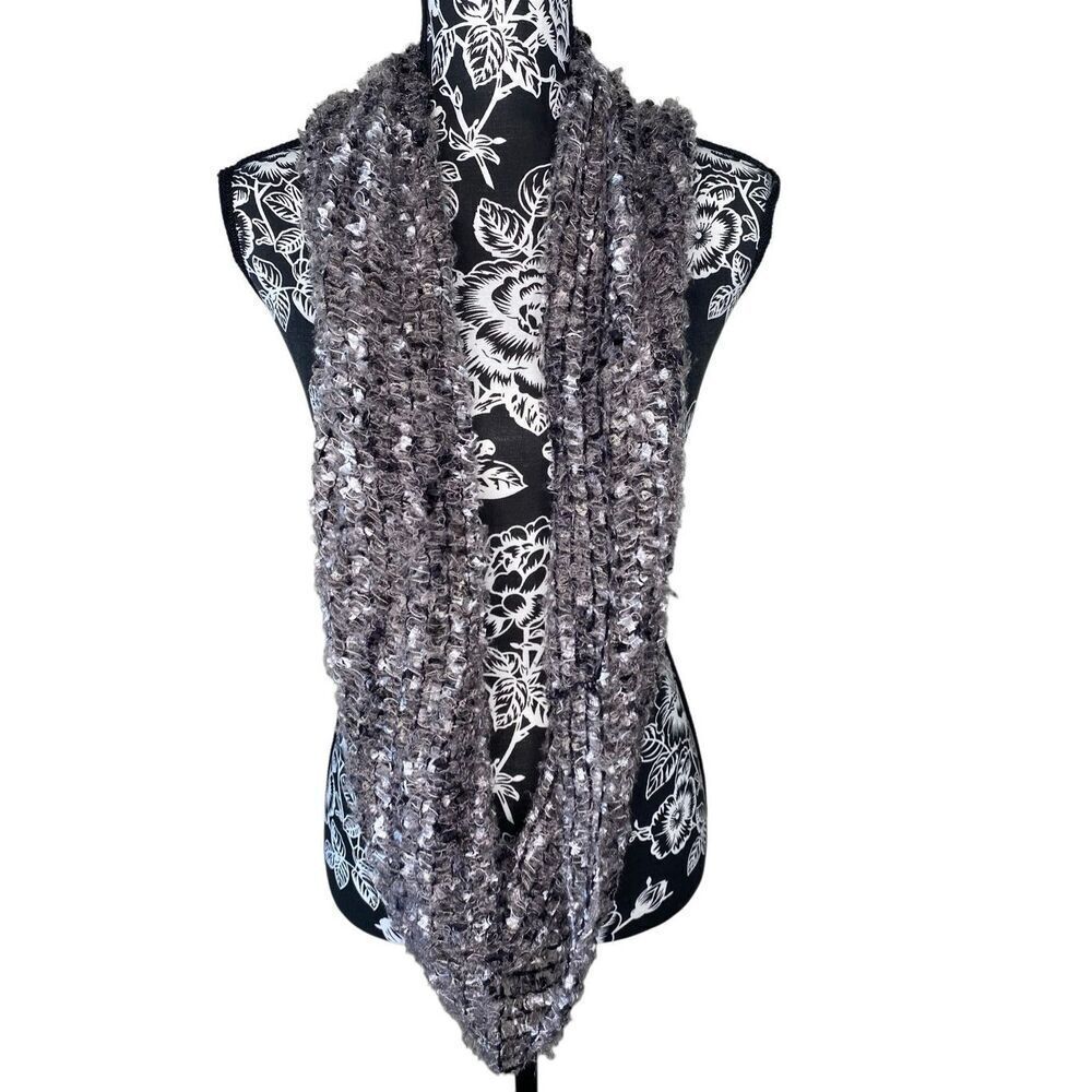Gray Metallic Textured Infinity Scarf Soft Chunky Loop Winter Accessory Snow